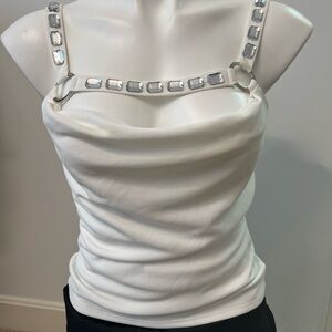 Cache Elegant White Tank with Silver Accents